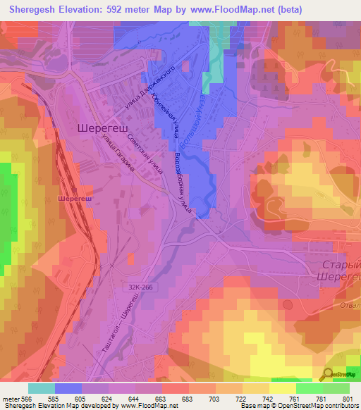 Sheregesh,Russia Elevation Map