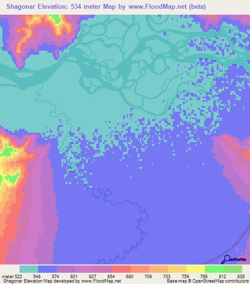 Shagonar,Russia Elevation Map