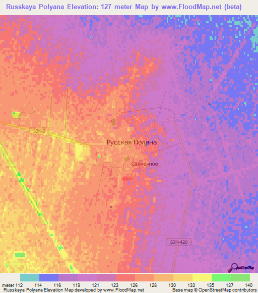 Russkaya Polyana,Russia Elevation Map