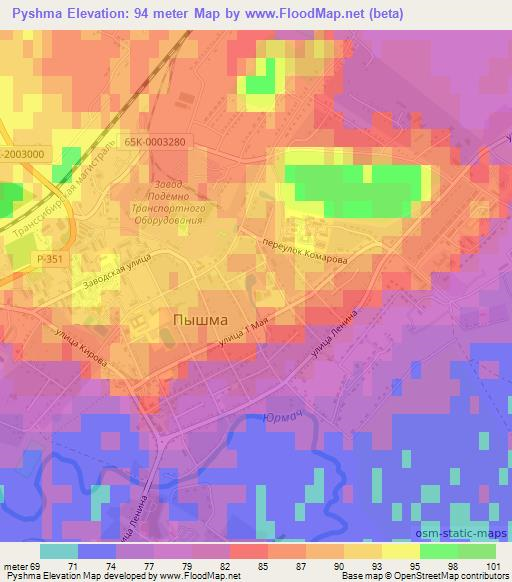 Pyshma,Russia Elevation Map