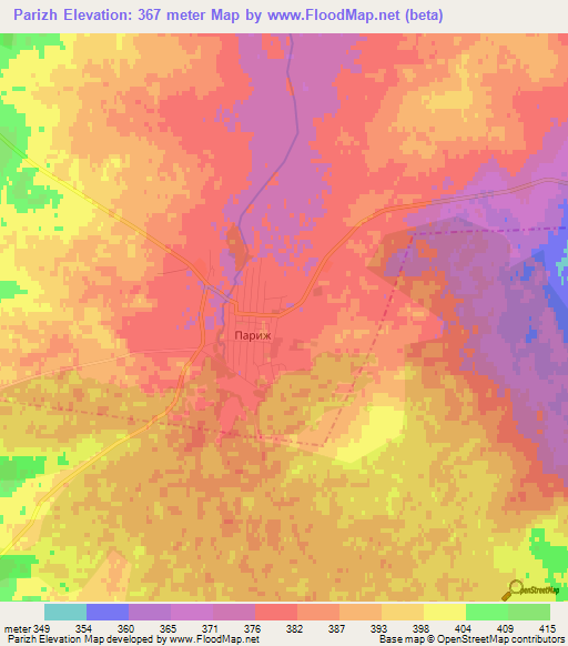 Parizh,Russia Elevation Map