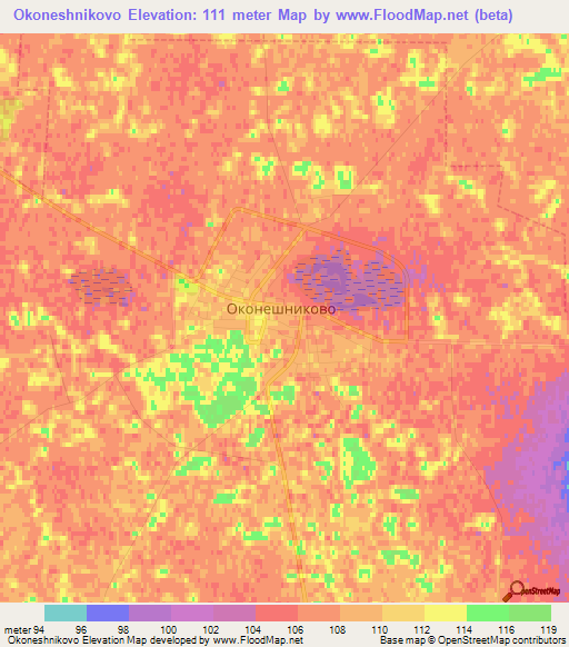 Okoneshnikovo,Russia Elevation Map