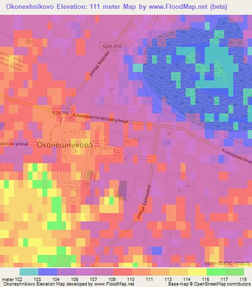 Okoneshnikovo,Russia Elevation Map