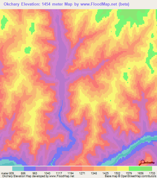 Okchary,Russia Elevation Map