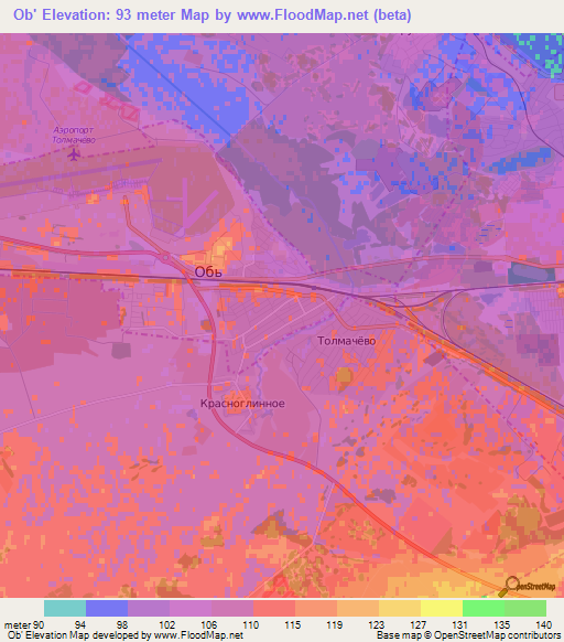 Ob',Russia Elevation Map