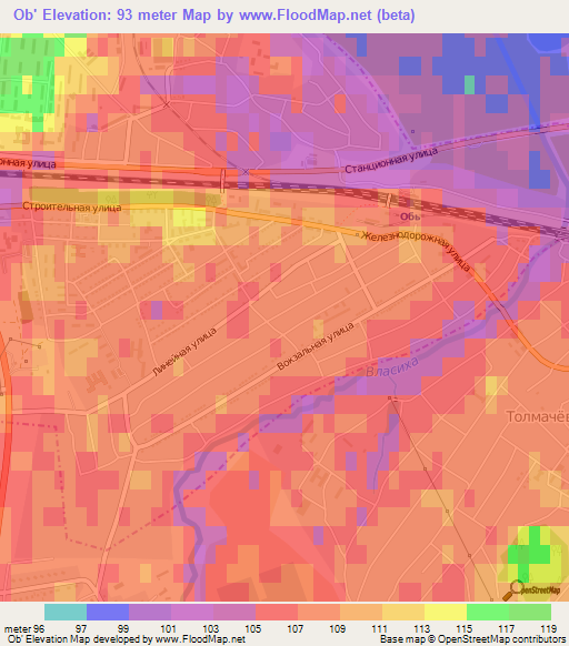 Ob',Russia Elevation Map