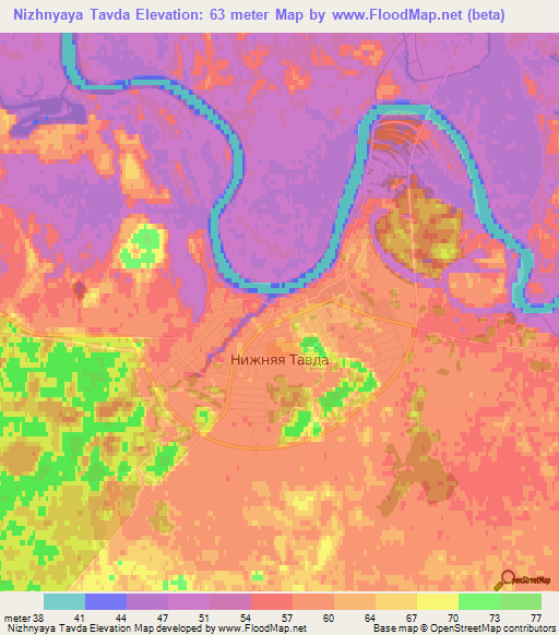 Nizhnyaya Tavda,Russia Elevation Map