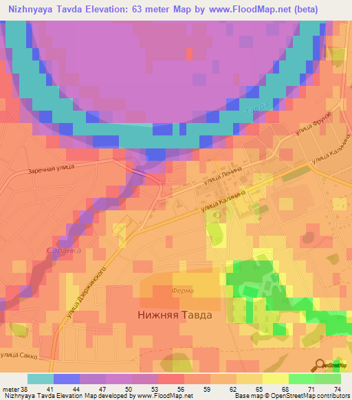 Nizhnyaya Tavda,Russia Elevation Map