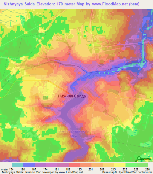 Nizhnyaya Salda,Russia Elevation Map