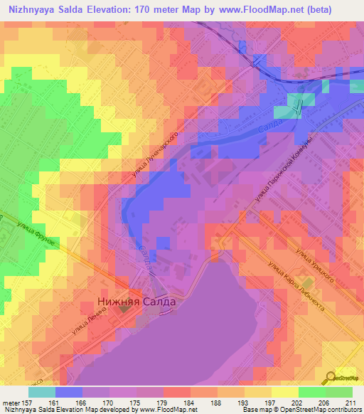 Nizhnyaya Salda,Russia Elevation Map