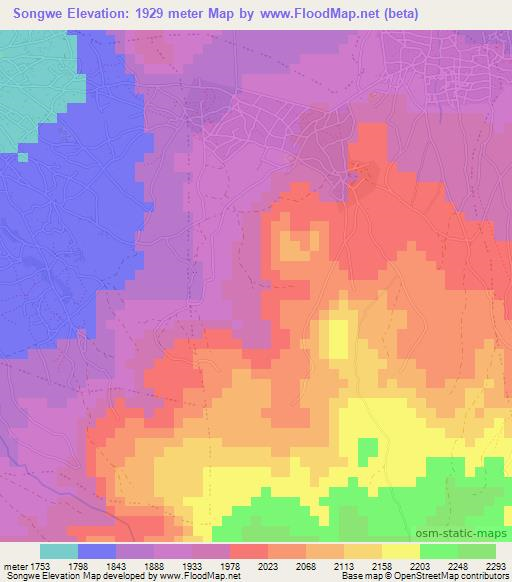 Songwe,Tanzania Elevation Map