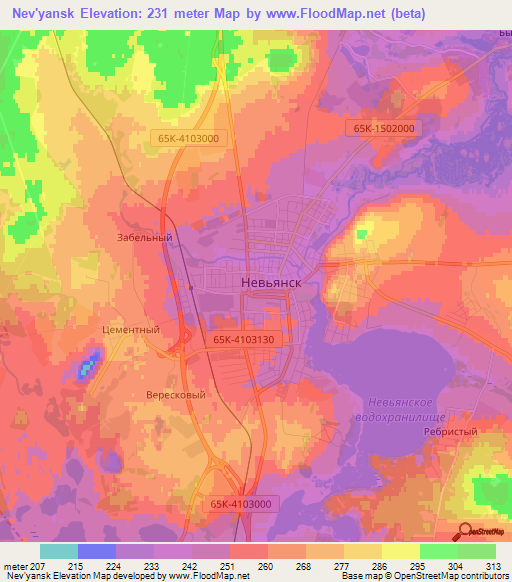 Nev'yansk,Russia Elevation Map