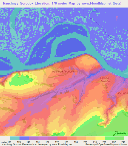 Nauchnyy Gorodok,Russia Elevation Map