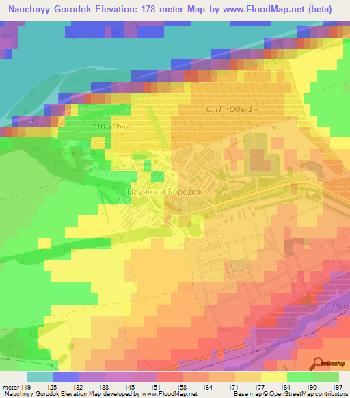 Nauchnyy Gorodok,Russia Elevation Map