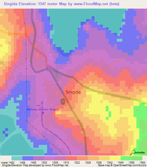 Singida,Tanzania Elevation Map