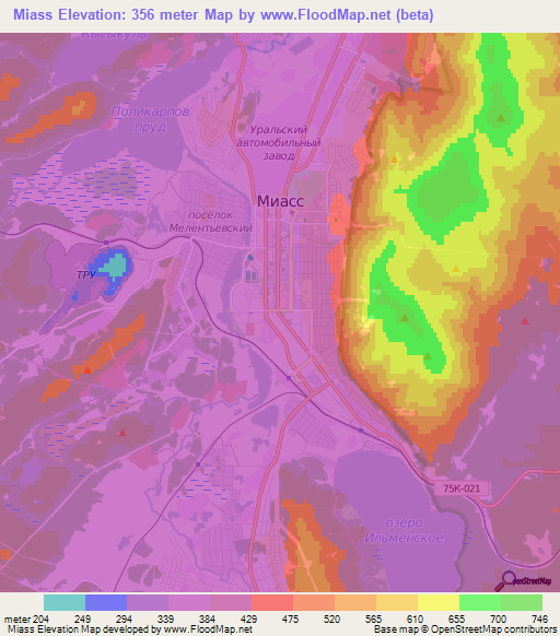 Miass,Russia Elevation Map