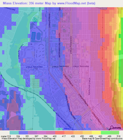 Miass,Russia Elevation Map