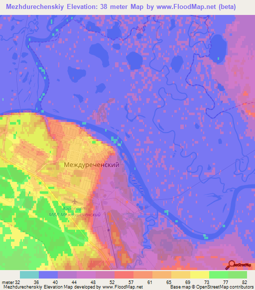 Mezhdurechenskiy,Russia Elevation Map