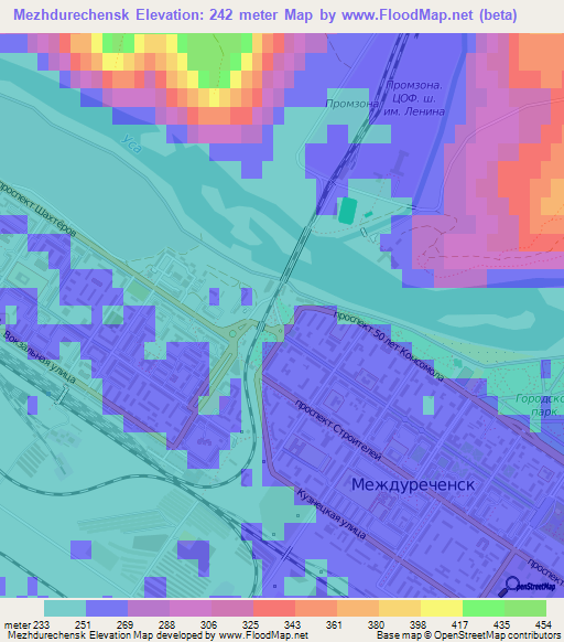 Mezhdurechensk,Russia Elevation Map