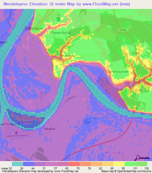 Mendeleyevo,Russia Elevation Map