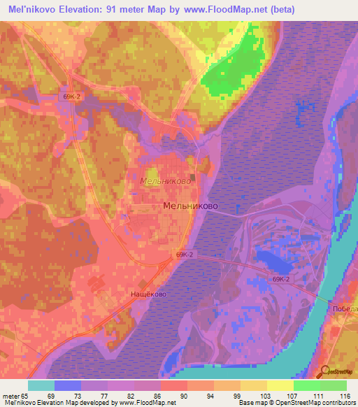 Mel'nikovo,Russia Elevation Map