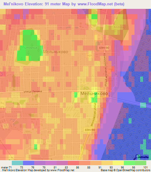 Mel'nikovo,Russia Elevation Map