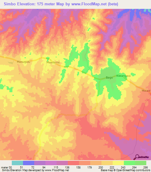 Simbo,Tanzania Elevation Map