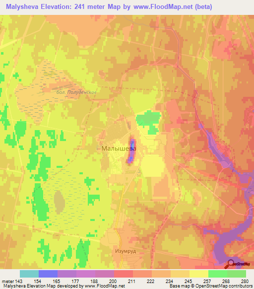 Malysheva,Russia Elevation Map