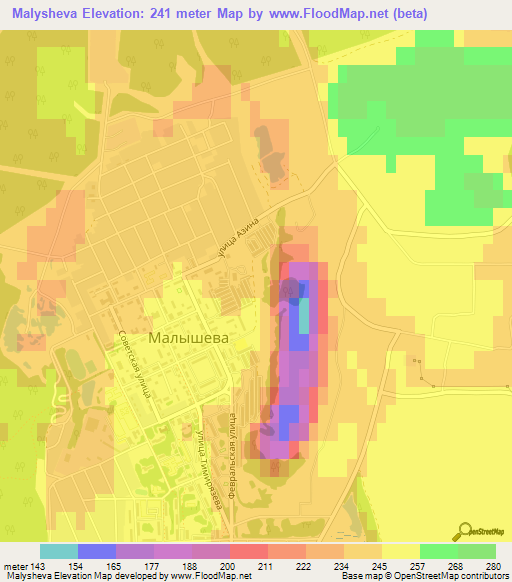 Malysheva,Russia Elevation Map