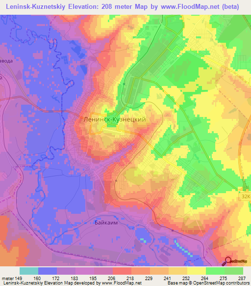 Leninsk-Kuznetskiy,Russia Elevation Map