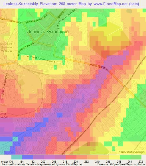 Leninsk-Kuznetskiy,Russia Elevation Map