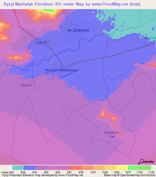 Kyzyl-Mazhalyk,Russia Elevation Map