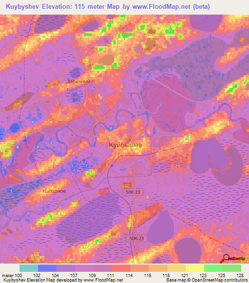 Kuybyshev,Russia Elevation Map