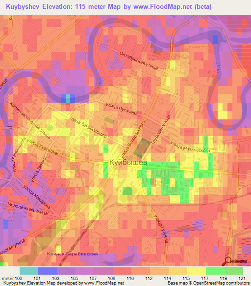 Kuybyshev,Russia Elevation Map