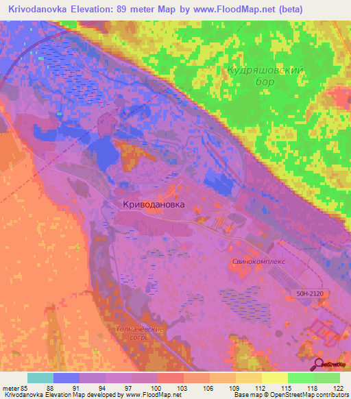 Krivodanovka,Russia Elevation Map