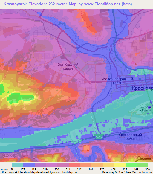 Krasnoyarsk,Russia Elevation Map