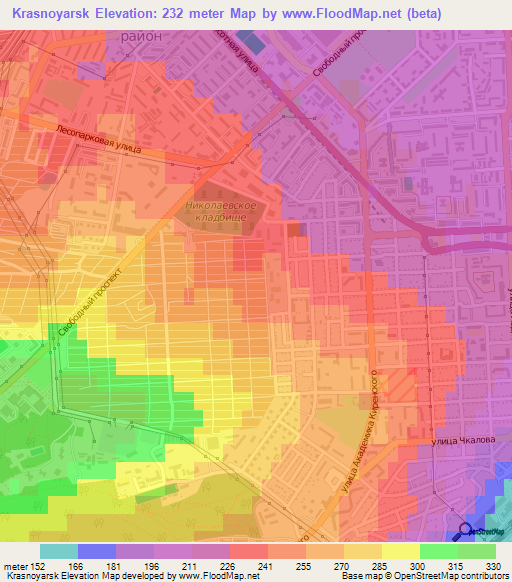 Krasnoyarsk,Russia Elevation Map