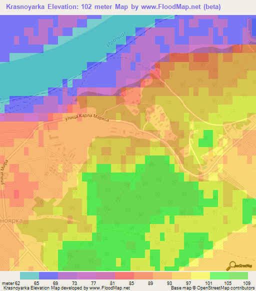 Krasnoyarka,Russia Elevation Map