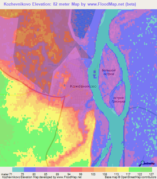 Kozhevnikovo,Russia Elevation Map