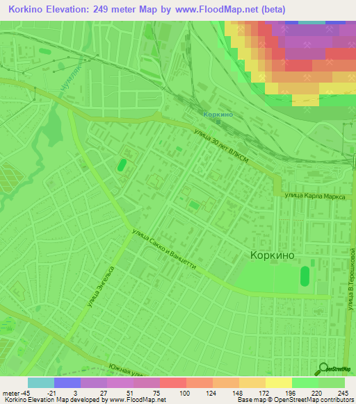 Korkino,Russia Elevation Map