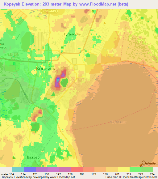 Kopeysk,Russia Elevation Map