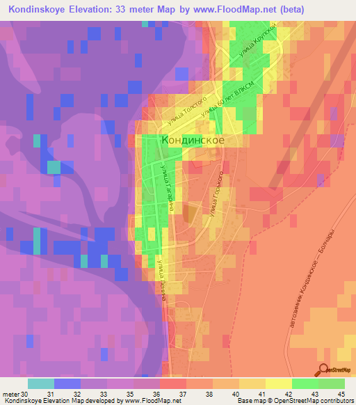 Kondinskoye,Russia Elevation Map