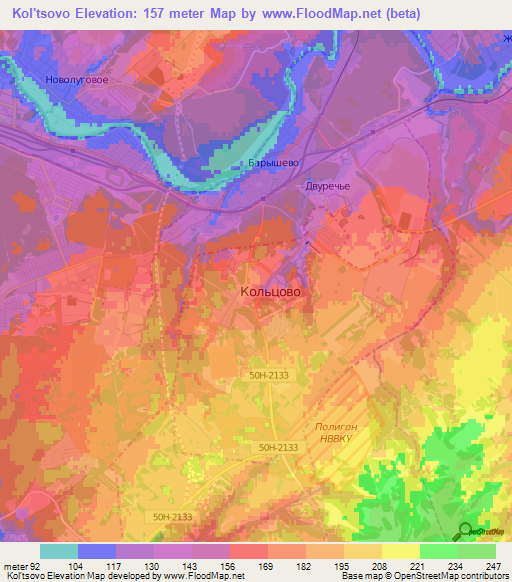 Kol'tsovo,Russia Elevation Map