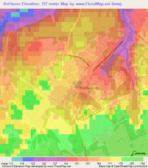 Kol'tsovo,Russia Elevation Map