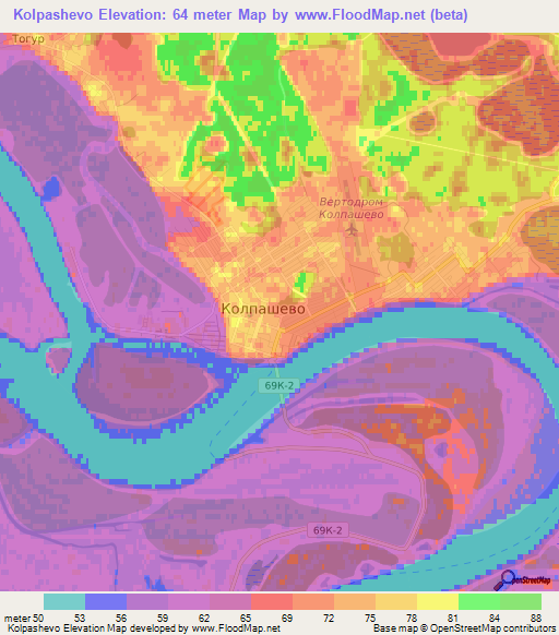 Kolpashevo,Russia Elevation Map