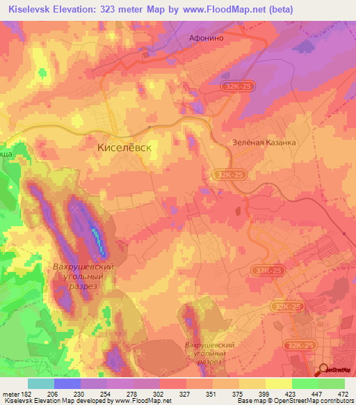 Kiselevsk,Russia Elevation Map