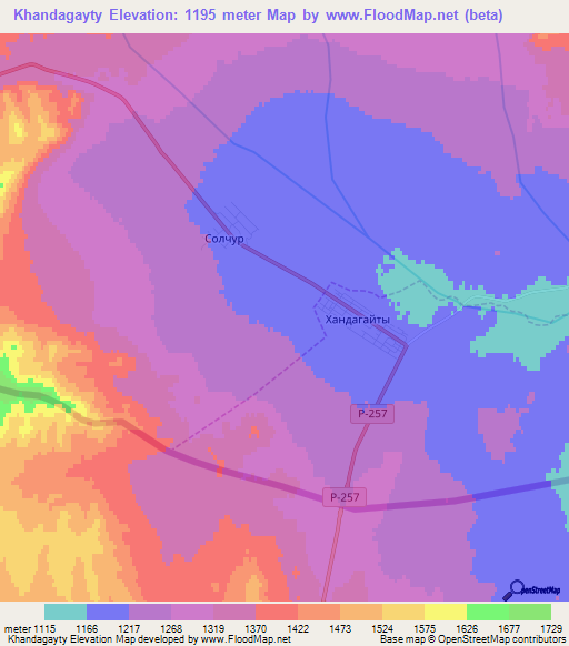 Khandagayty,Russia Elevation Map