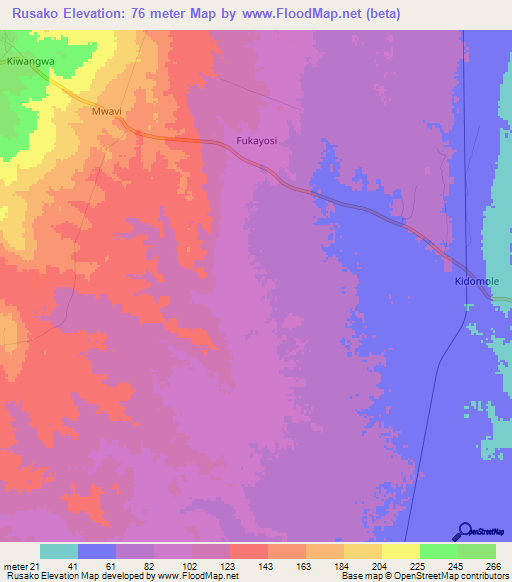 Rusako,Tanzania Elevation Map