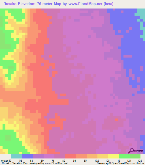 Rusako,Tanzania Elevation Map