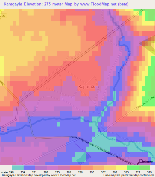 Karagayla,Russia Elevation Map